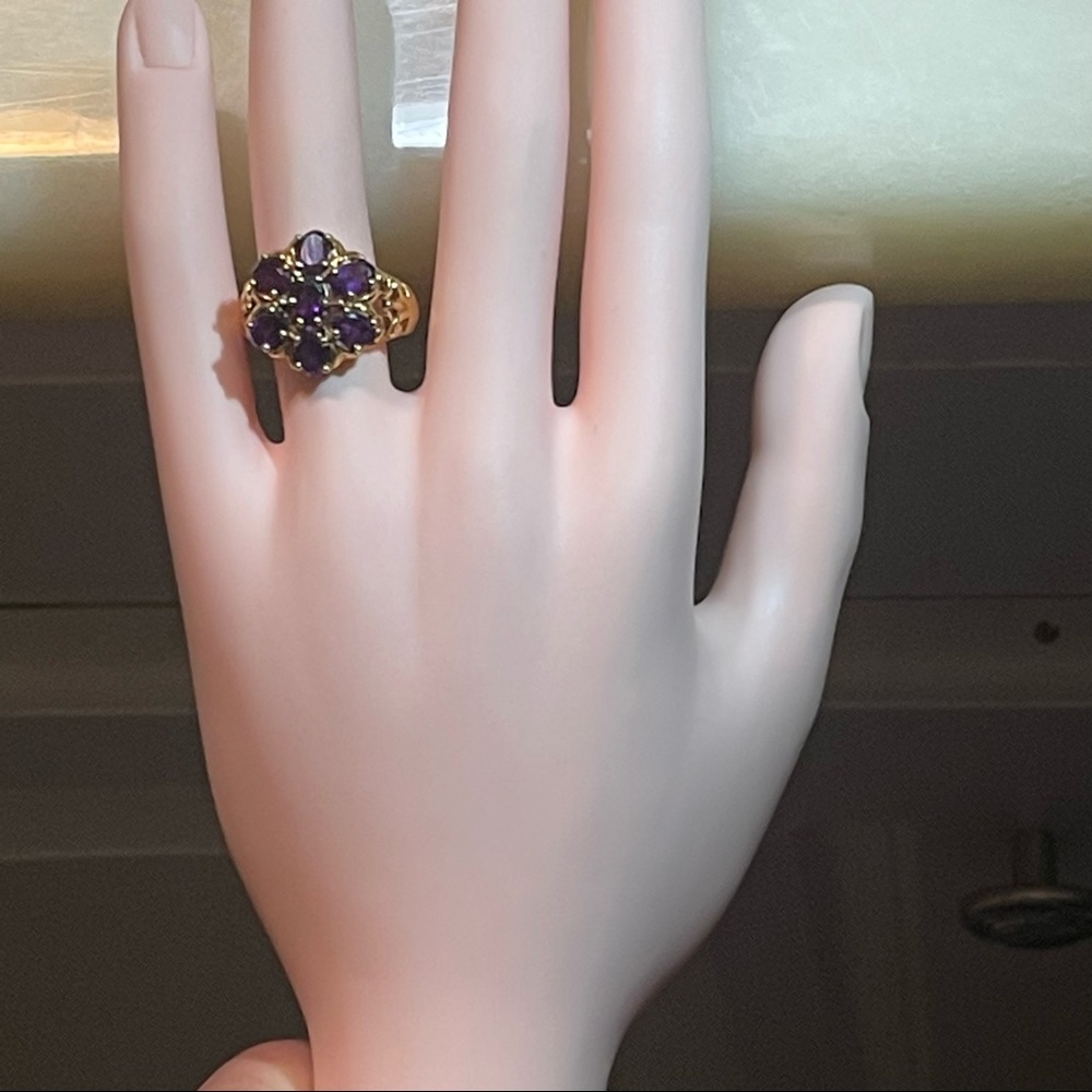 🍇Fabulous Vintage Style 14k Gold Over Silver Filigree Amethyst Flower Ring! - Picture 14 of 15